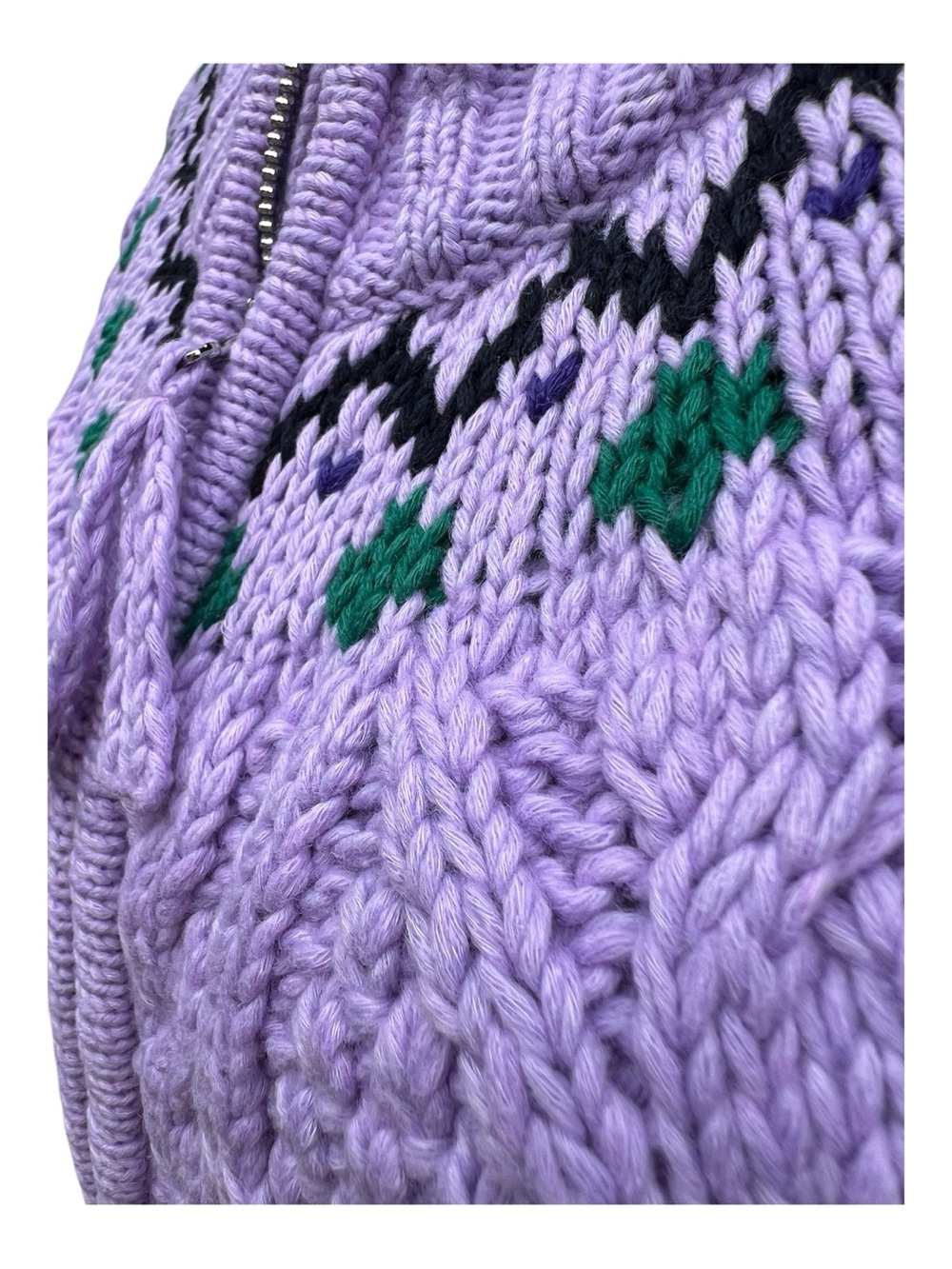 Talbots Lavender Purple Cable Knit Fair Isle Full Zip Cardigan Sweater Women’s L - Picture 3 of 10